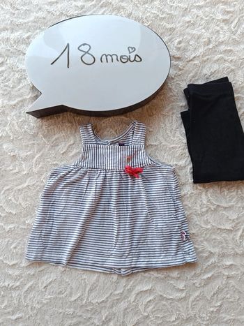 Tee shirt chemise blouse sans manche glace + legging offert Fille 18 mois Sergent major