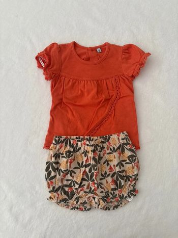 Ensemble orange fleuris 3 mois