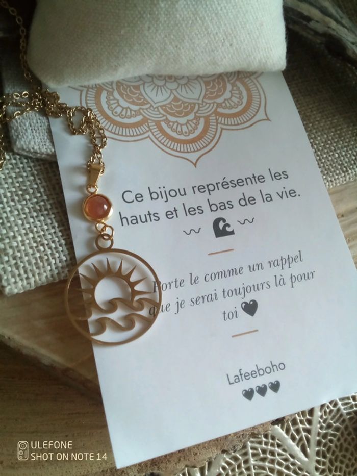 Collier vague de la vie, pierre du soleil + carte - photo numéro 3