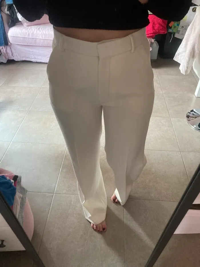 The kooples pantalon pinces costume taille haute crème FPAN24026 ecru01 taille 36 évasé - photo numéro 3