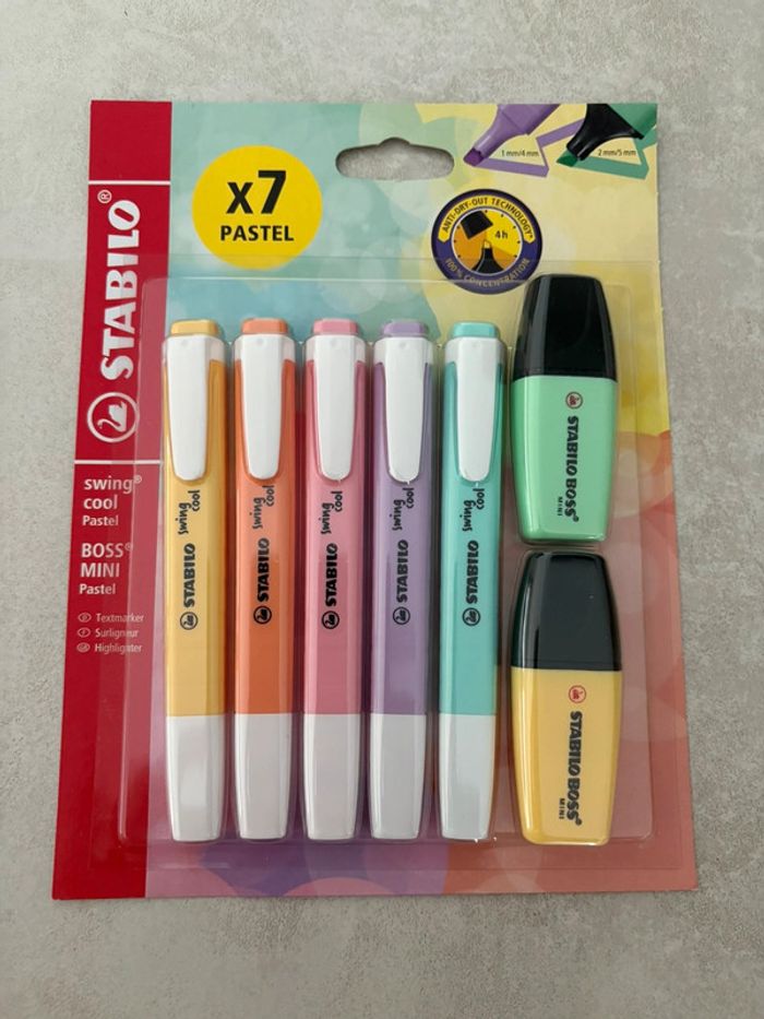Paquet neuf de 7 surligneurs Stabilo pastel