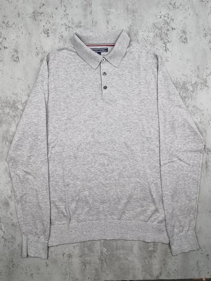 Polo manches longues gris Tommy Hilfiger – Taille L Homme (mesures en photos) - photo numéro 3
