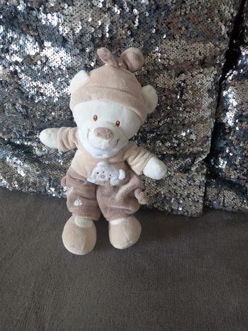 Doudou peluche ours beige 2 tons Nicotoy