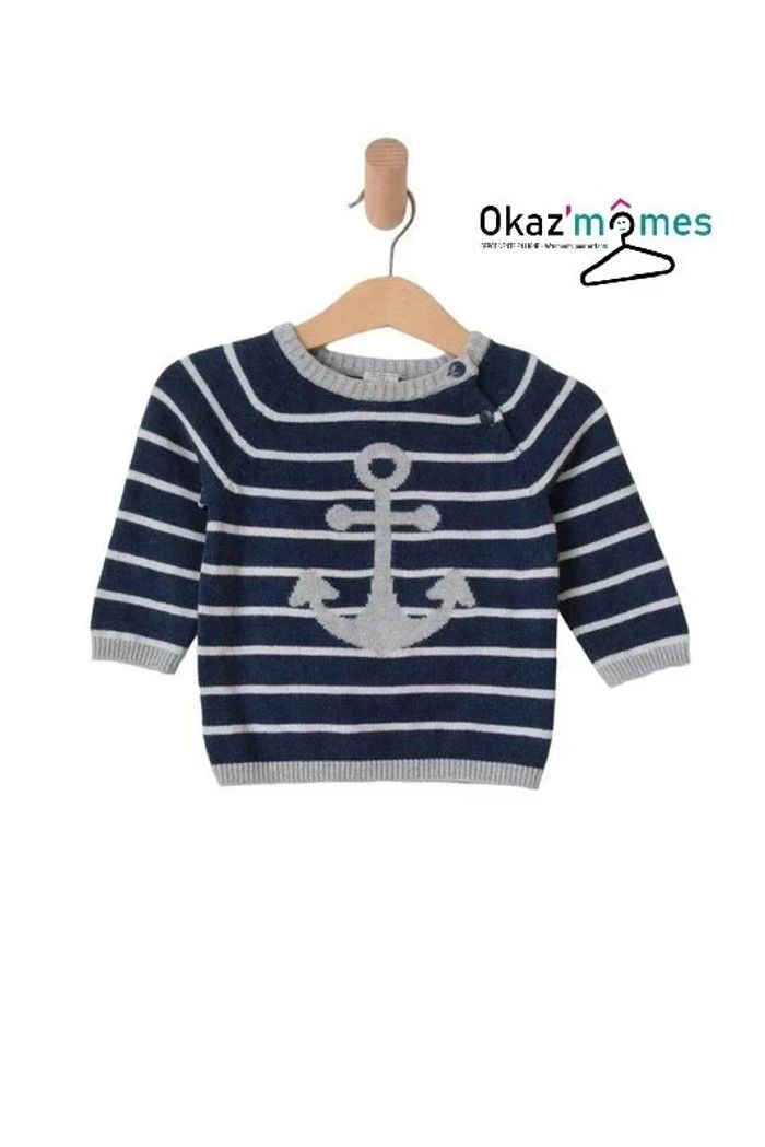 Pull en coton marin bleu et gris - H&M 68cm (4-6 mois)