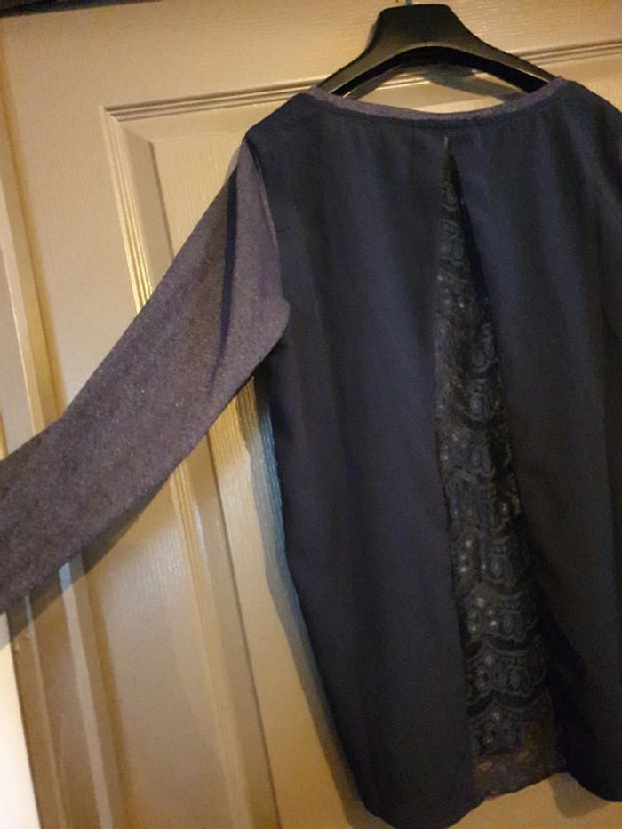 Blouse fluide bi matière bleu marine - photo numéro 7