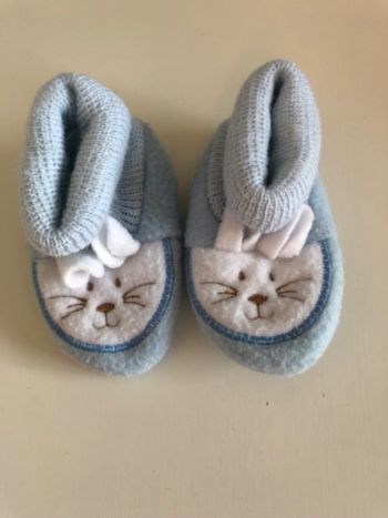 Chaussons naissance Chat bleu/blanc
