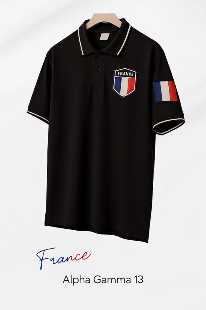 Polo respirant noir légèrement extensible motif Tricolore - Boutonnés, manches courtes - photo numéro 3