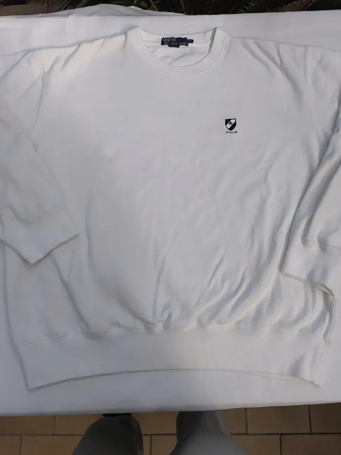 Pull Ralph Lauren homme taille XL blanc logo bleu marine Polo excellent état - photo numéro 2