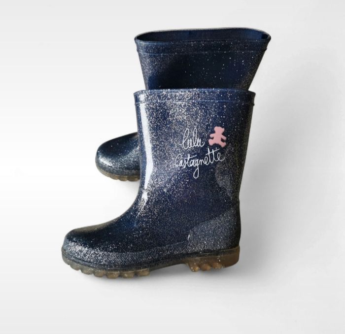 Bottes de pluie lulu castagnette bleues marines pailletées argentées pointure 32 - photo numéro 2