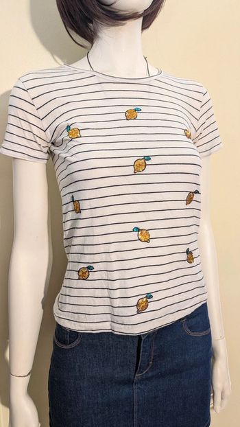 T-shirt blanc rayé  motif citron pailleté