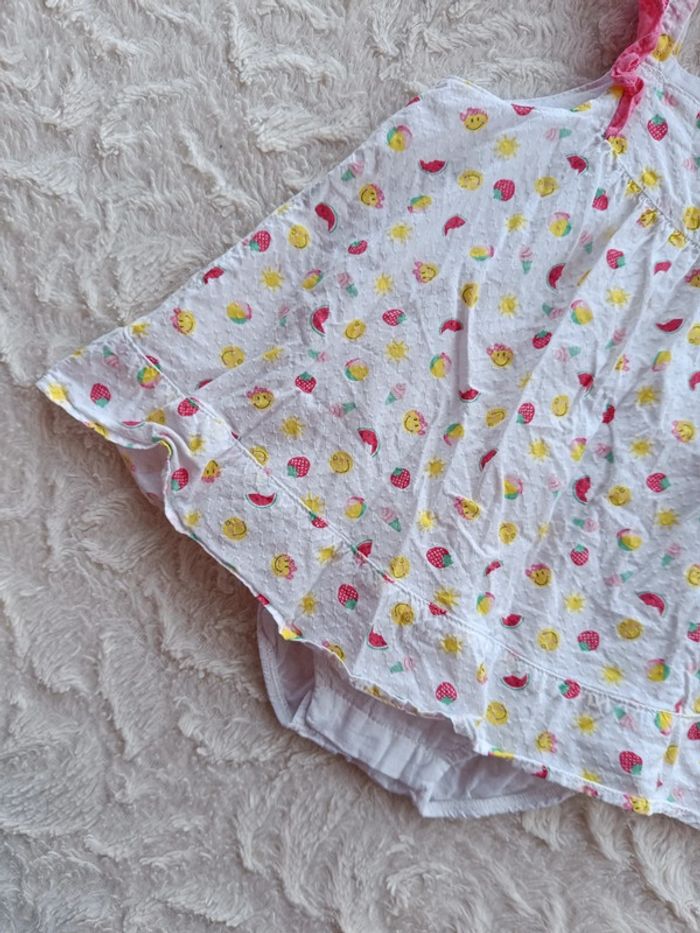 Robe bretelles été + body intégré Fille 3 mois Fruits Smiley Baby 100% coton - photo numéro 4