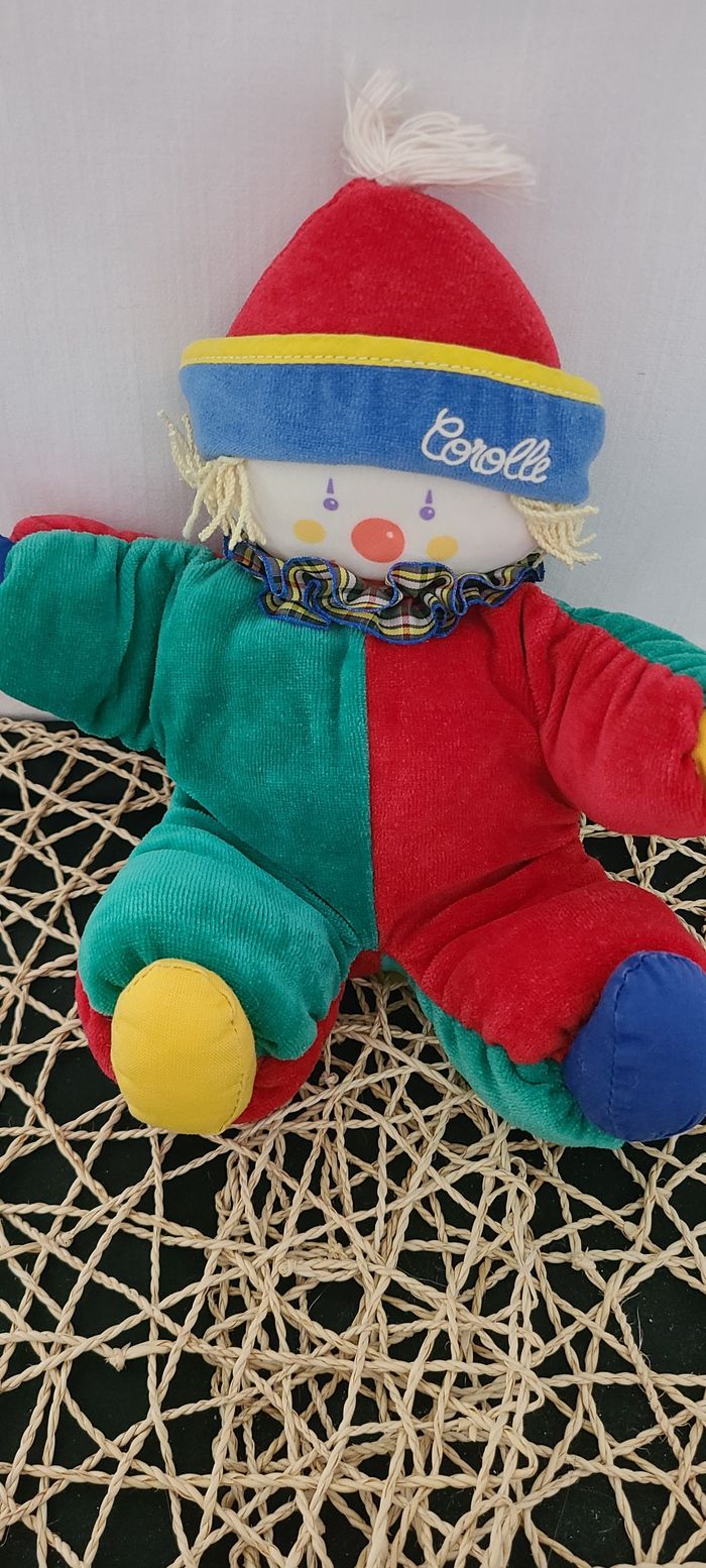 COROLLE DOUDOU POUPEE CLOWN VINTAGE ANNEE 1994 BLEU VERT ROUGE