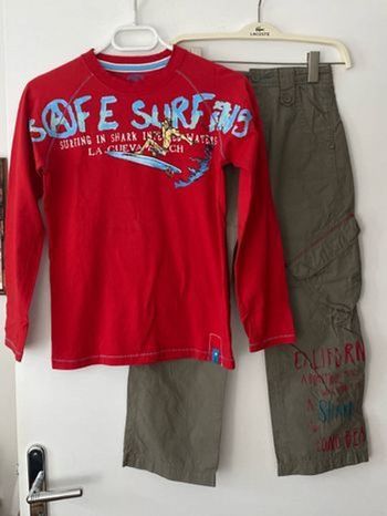 ZARA pantalon cargo kaki 8 ans + t-shirt manches longues 9/11 ans