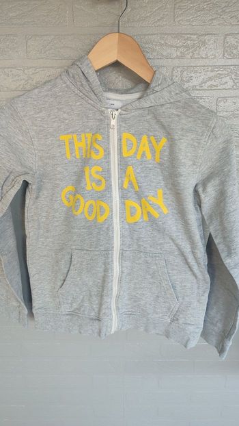 Sweat zippé à capuche t 12 ans gris et jaune 
