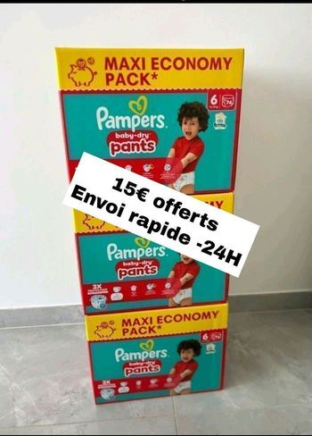 222 couches Pampers taille 6 pants lot de 3 cartons 