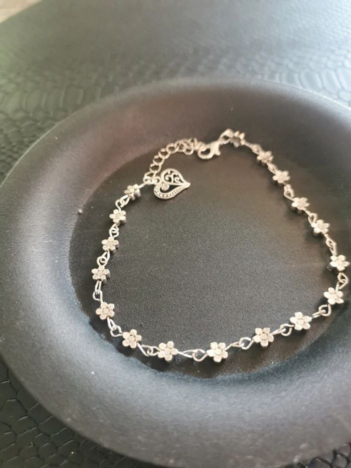 Bracelet de cheville femme argenté fleur - photo numéro 2