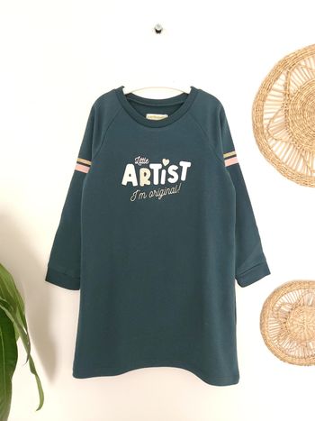 Robe sweat légère verte "Little Artist" Vertbaudet 4 Ans