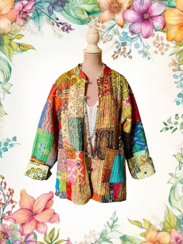 🌿🦋Veste matelassée patchwork ethnique boho multicolore made in India hippie quilted jacket🌷🌿 - photo numéro 3