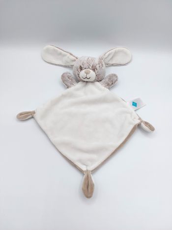 Doudou plat lapin TEX Baby blanc crème marron beige taupe Carrefour Nicotoy