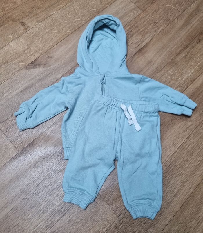 ensemble jogging garçon vert d'eau sweat zippé à capuche kiabi