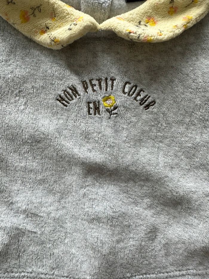 Pyjama grenouillère velours gris/jaune fleuri - photo numéro 2