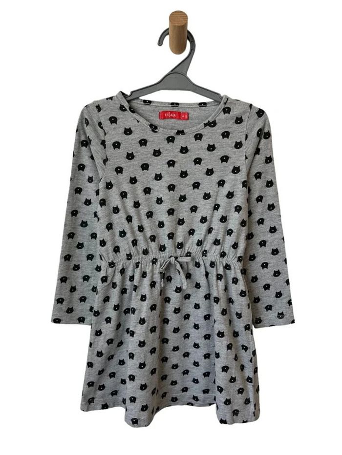 Robe grise à manches longues (chats) - Tissaia 6 ans