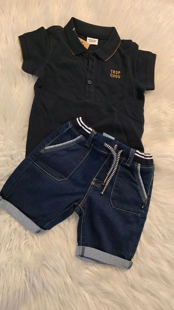 Neufs (non portés) 🏷💙🥰superbe  ensemble polo mc et short en jeans 36mois garçon 🥰💙
