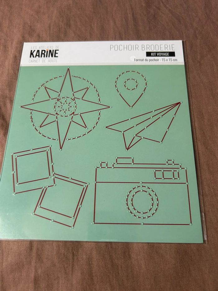 Pochoir broderie neuf Kit voyage les ateliers de Karine