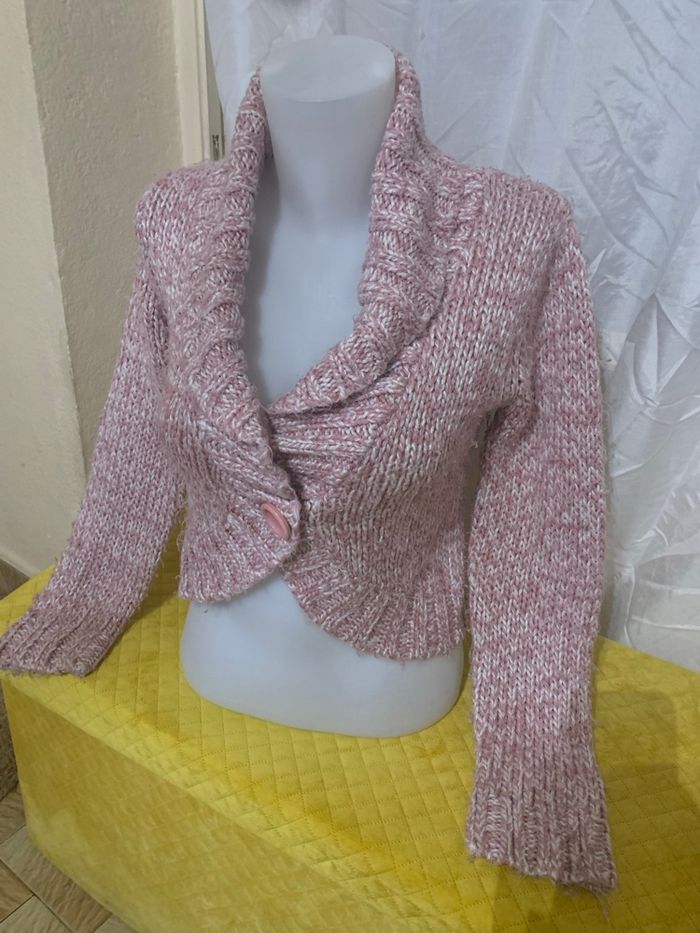 Veste courte épaisse Mim taille 36 rose grosse maille bon état - photo numéro 5