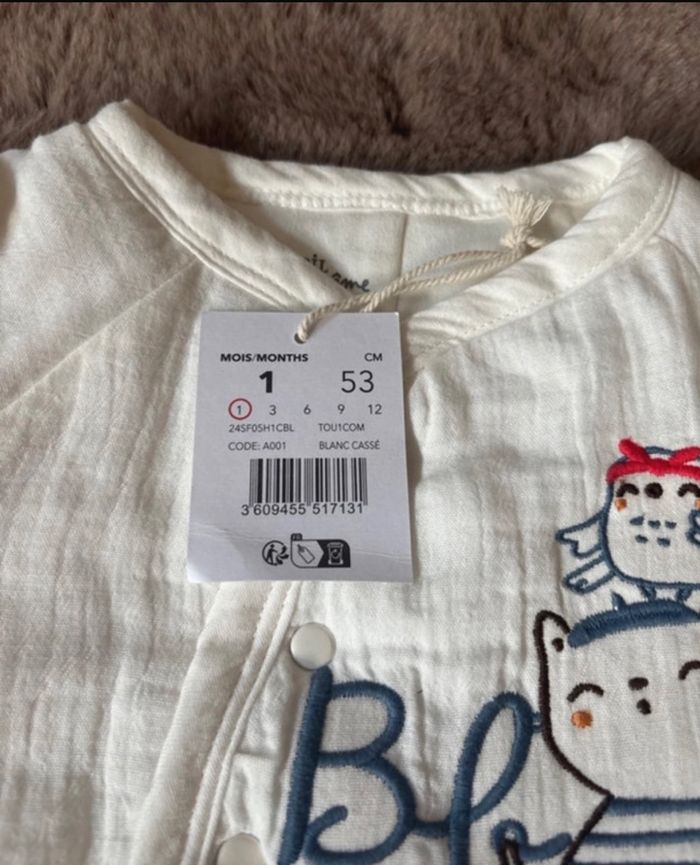 Combinaison mixte brodé neuve avec étiquette taille 1 mois - photo numéro 4