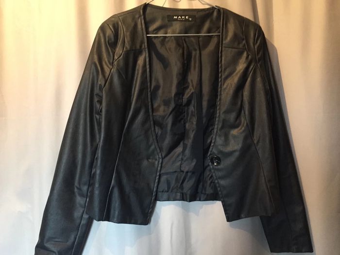 Veste noir cintré imitation cuir - photo numéro 2