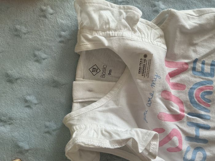 ensemble teeshirt manches courtes blanc inscription devant et short taille élastique bleu 9 mois tex - photo numéro 8