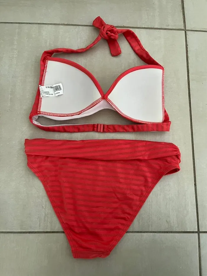 Maillot de bain 2 pièce corail et doré taille M 38 - photo numéro 4