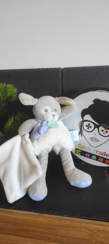 Les Poupis doudou mouchoir chien bleu blanc jaune bn0193 pois écharpe Baby Nat'