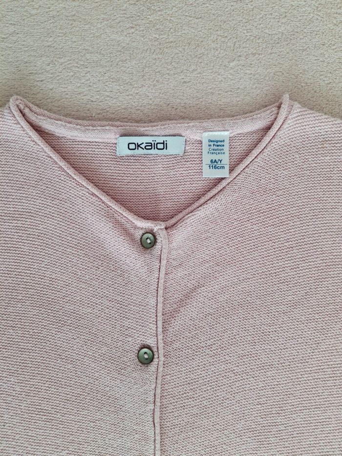Gilet Okaïdi 6 ans en coton texturé rose clair - photo numéro 2