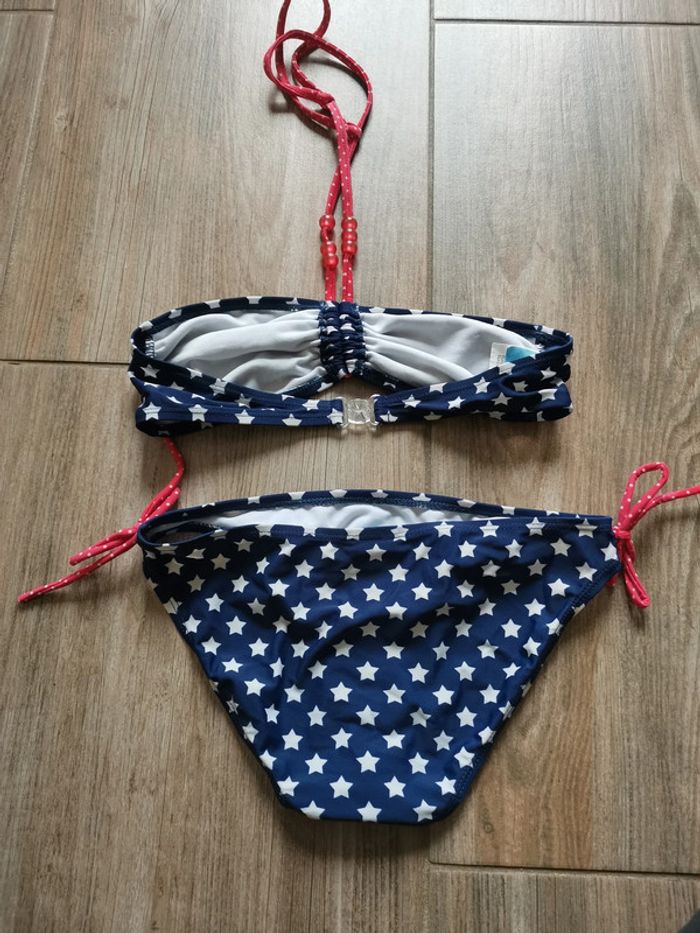 Maillot de bain 2 pièces 14 ans bleu marine avec étoiles blanches et noeuds rose Lagon bleu - photo numéro 2