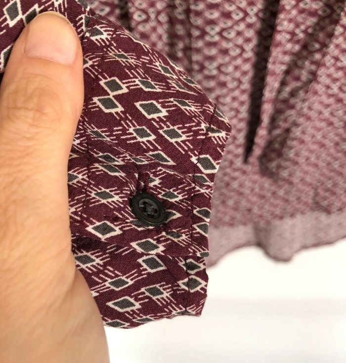 Blouse graphique violine à lavallière Bonobo XS / 34 36 comme neuve - photo numéro 14