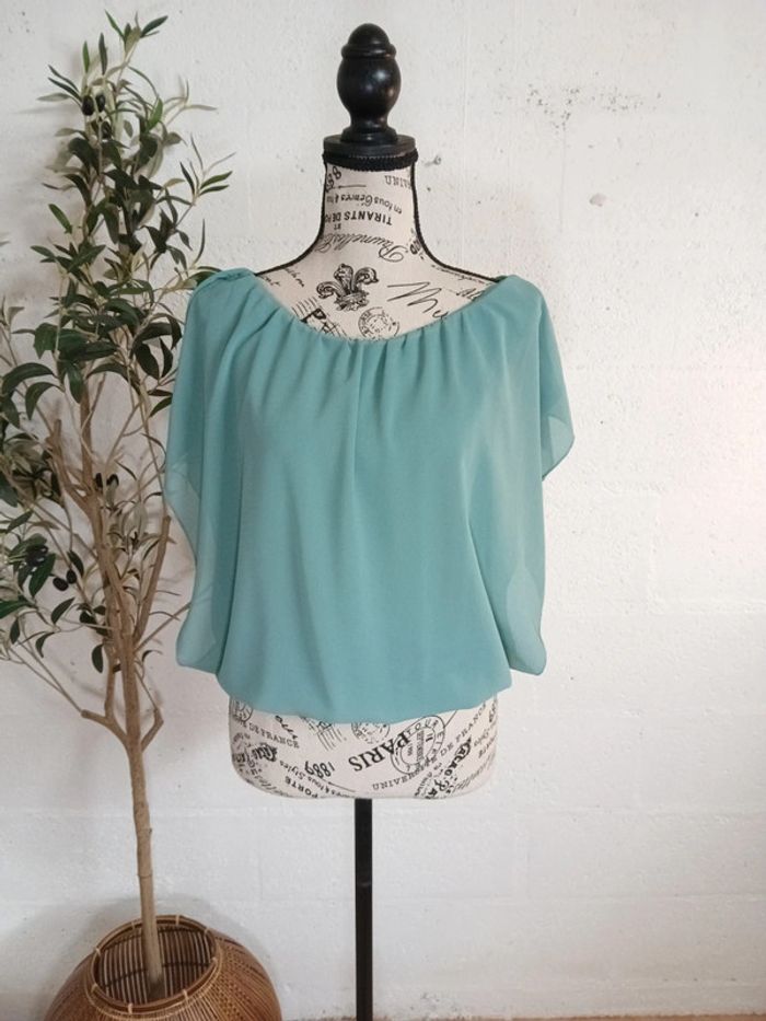 🍀 Blouse vert/ turquoise fluide taille M - photo numéro 2