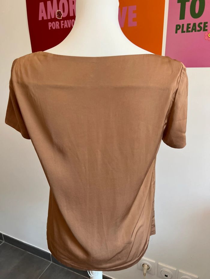 Blouse manches courtes Effet Soie Col échancré marron glacé Tara Jarmon - photo numéro 2