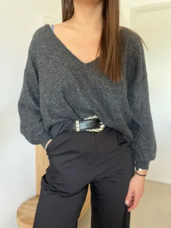 Pull col V gris en laine et alpaga American Vintage