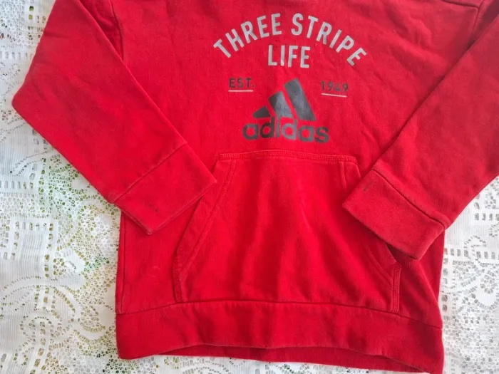 Sweat à capuche Adidas rouge, garçon 5-6ans (116cm) - Three Stripe Life - photo numéro 3