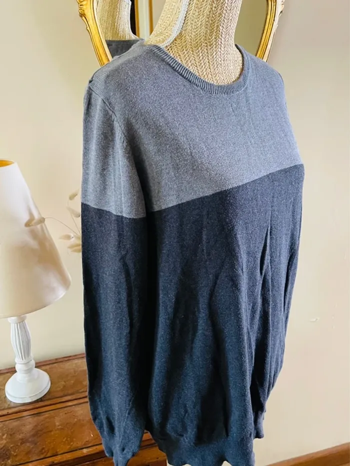 sublime Pull bicolore homme gris fonce et gris clair col rond manches longues livergy - photo numéro 6
