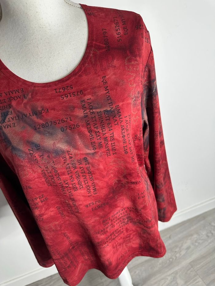 T-shirt à manches longues rouge bordeaux doré Guy Dubois Vintage T46 3XL - photo numéro 3