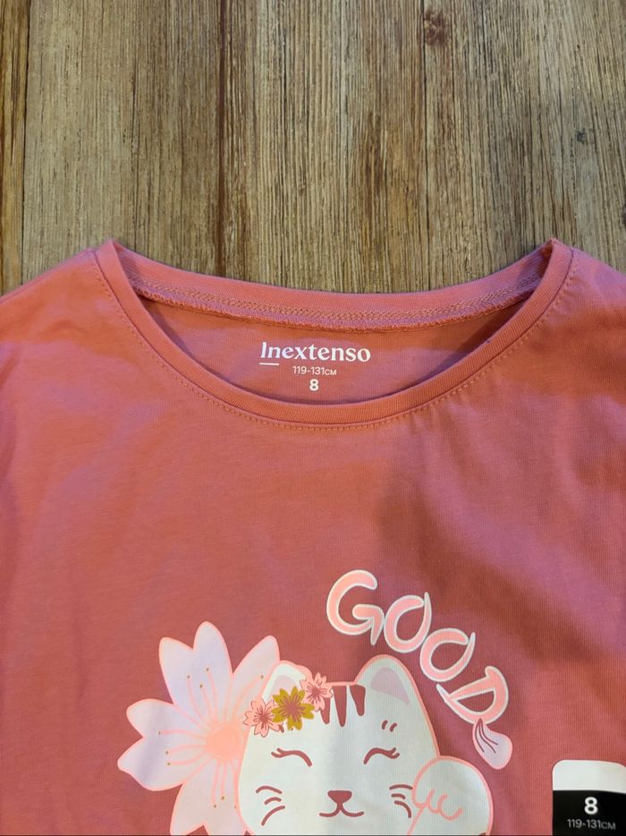 T shirt in extenso 8 ans rose motif chat - photo numéro 2