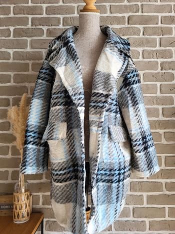 Manteau en laine à carreaux blanc et bleu - Made in Italy