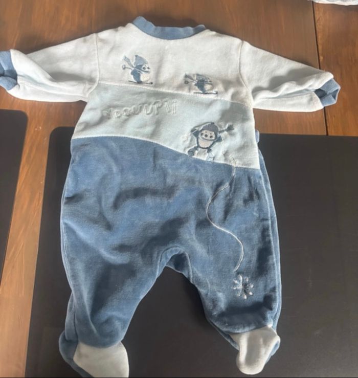 Lot de 3 bodies en velours bleu 0mois/naissance - photo numéro 3