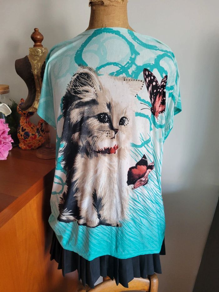 Tee shirt recto verso chat et papillon - photo numéro 2