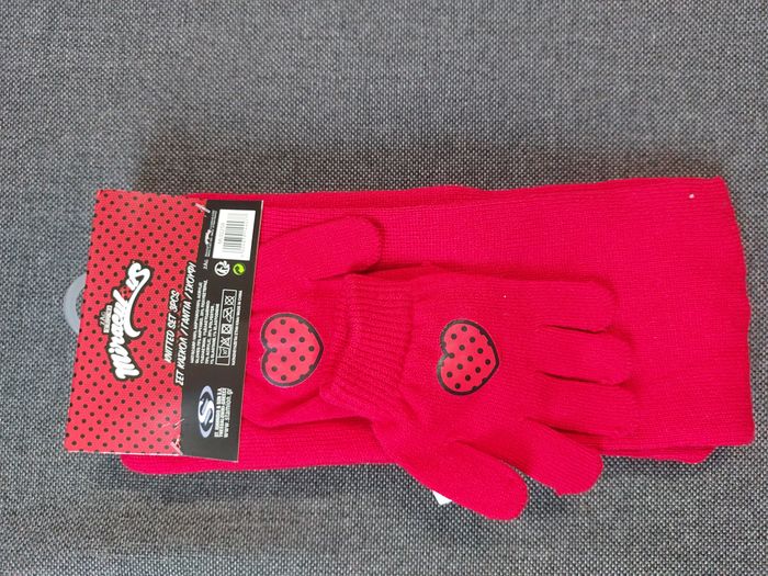 ensemble miraculous ladybug rouge et noir bonnet gants écharpe tu - photo numéro 2