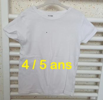 Tee shirt manche courte blanc Kiabi Taille 4 / 5 ans