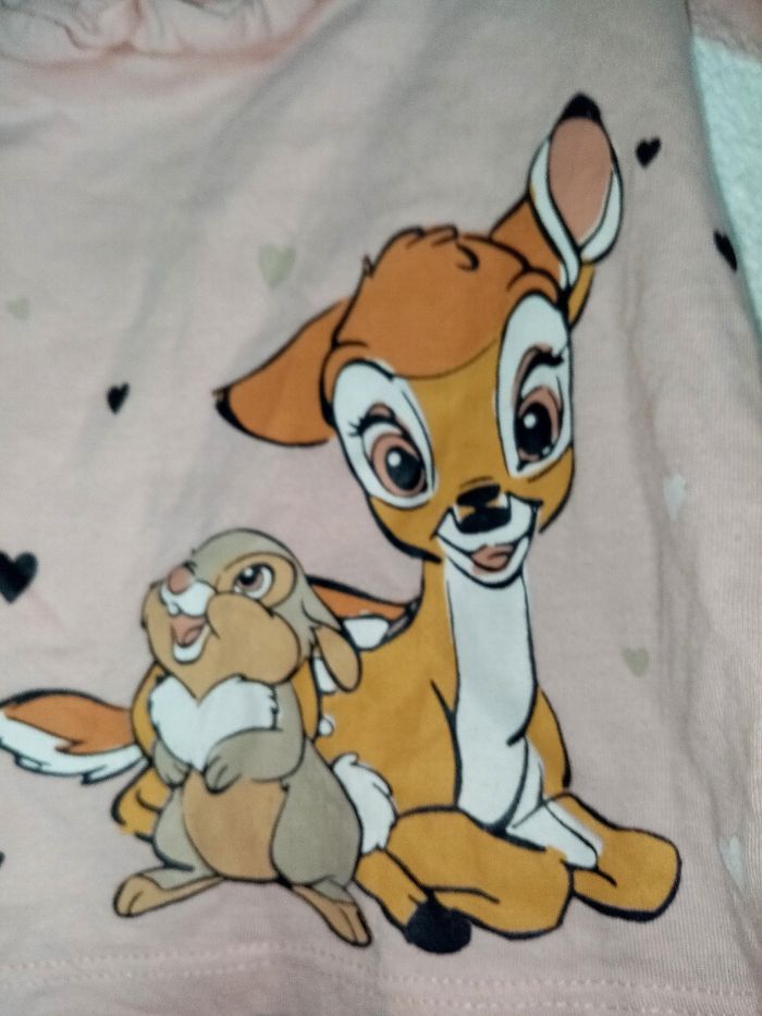9/12 mois Disney Tee-shirt rose pale imprimé "petite biche et lapin" toutes saisons /Excellent état - photo numéro 10
